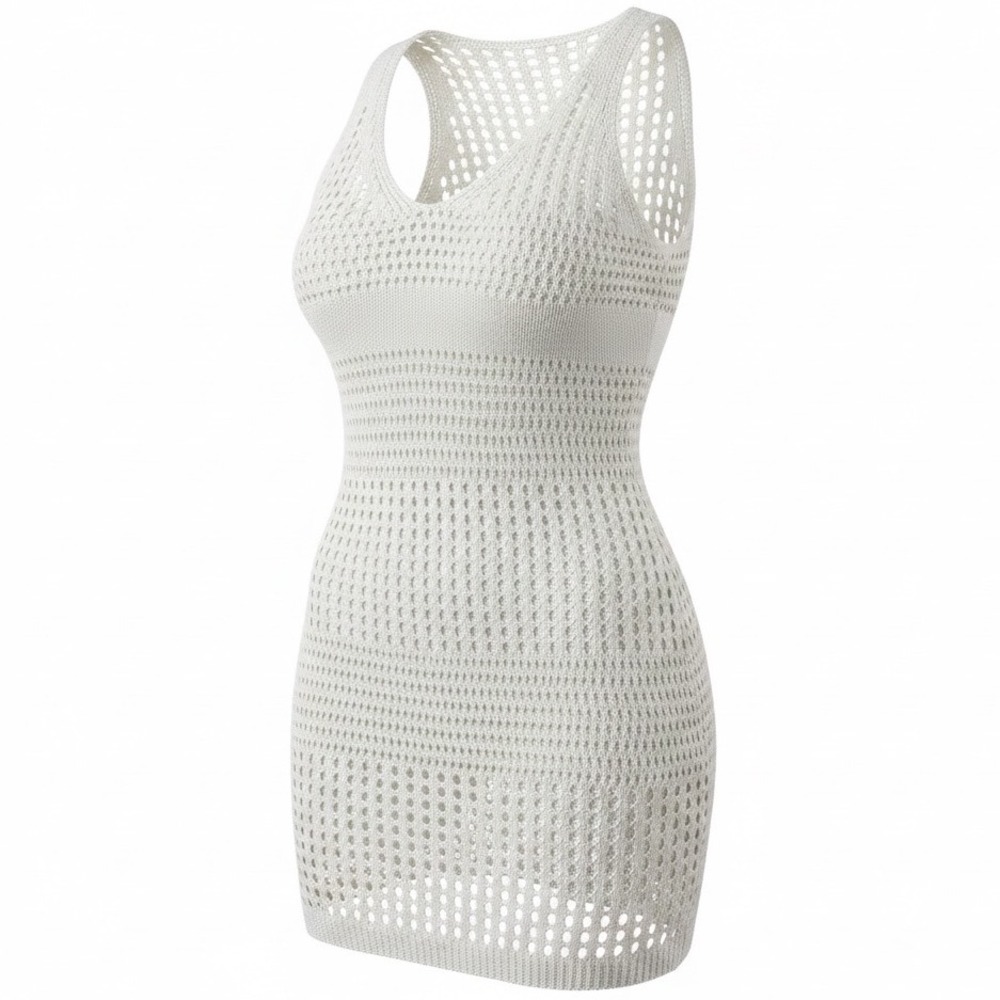 Cupshe Crochet Knit Cover up Small Beige Sleeveless‎ Beach Open Knit Tank Dress